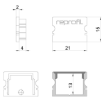 Deko-Light, Profil Endkappe, Endkappe P-AU-02-15 Set 2 Stk, Kunststoff, Schwarz, Tiefe: 21 mm, Breite: 6 mm, Höhe: 15 mm