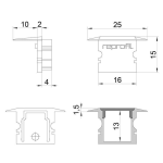 Deko-Light, Profil Endkappe, Endkappe P-ET-02-10 Set 2 Stk, Kunststoff, Grau, Tiefe: 25 mm, Breite: 16 mm, Höhe: 15 mm