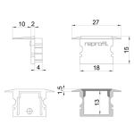 Deko-Light, Profil Endkappe, Endkappe P-ET-02-12 Set 2 Stk, Kunststoff, Weiß, Tiefe: 27 mm, Breite: 16 mm, Höhe: 15 mm