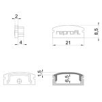 Deko-Light, Profil Endkappe, Endkappe F-AU-01-15 Set 2 Stk, Kunststoff, Weiß, Tiefe: 21 mm, Breite: 6 mm, Höhe: 8.5 mm