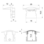 Deko-Light, Profil Endkappe, Endkappe F-ET-02-10 Set 2 Stk, Kunststoff, Grau, Tiefe: 25 mm, Breite: 16 mm, Höhe: 16.5 mm