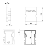 Deko-Light, Profil Endkappe, Endkappe H-AU-02-10 Set 2 Stk, Kunststoff, Grau, Tiefe: 16 mm, Breite: 6 mm, Höhe: 20 mm