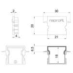 Deko-Light, Profil Endkappe, Endkappe H-ET-02-15 Set 2 Stk, Kunststoff, Weiß, Tiefe: 30 mm, Breite: 6 mm, Höhe: 20 mm