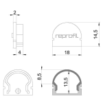 Deko-Light, Profil Endkappe, Endkappe R-AU-01-12 Set 2 Stk, Kunststoff, Grau, Tiefe: 18 mm, Breite: 6 mm, Höhe: 14.5 mm