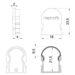 Deko-Light, Profil Endkappe, Endkappe R-AU-02-12 Set 2 Stk, Kunststoff, Schwarz, Tiefe: 18 mm, Breite: 6 mm, Höhe: 23.5 mm