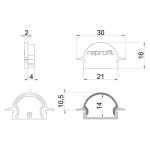 Deko-Light, Profil Endkappe, Endkappe R-ET-01-15 Set 2 Stk, Kunststoff, Weiß, Tiefe: 30 mm, Breite: 6 mm, Höhe: 16 mm