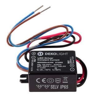 Deko-Light, Netzgerät (CC, DC), MINI, CC, 500mA/4W, Stromkonstant, 1,0-4,0 W, Eingangsspannung: 100-240 V/AC, Ausgangsspannung min./max.: 2-8 V/DC