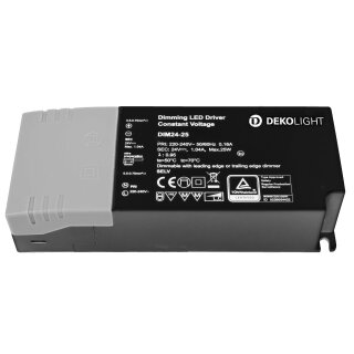 Deko-Light, Netzgerät (CV, DC) dimmbar, BASIC, DIM, CV,  24V 2,5-25W, Spannungskonstant, Mit Phasenanschnittsdimmer / Mit Phasenabschnittsdimmer, 2,5-25,0 W, Eingangsspannung: 220-240 V/AC, Ausgangsspannung: 24 V/DC