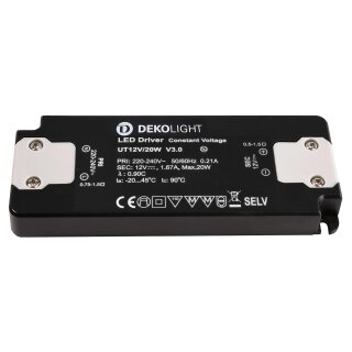 Deko-Light, Netzgerät (CV, DC), FLAT, CV, UT12V/20W, Spannungskonstant, 20.0 W, Eingangsspannung: 220-240 V/AC, Ausgangsspannung: 12 V/DC